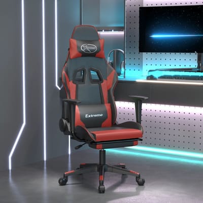 vidaXL - Massage - gamestoel - met - voetensteun - kunstleer - zwart - en - wijnrood