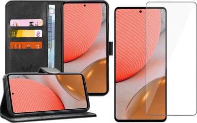 Hoesje geschikt voor Samsung Galaxy A72 - Book Case Kunstleer Wallet - Zwart - Met Screenprotector