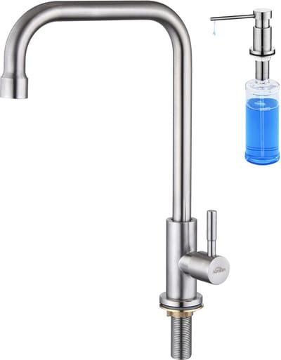 Anycee max Koudwaterkraan - Alleen koud - Met Zeepdispenser 300ML - RVS Koudwaterkraan - 360° draaibare wastafelkraan voor kleine keukens
