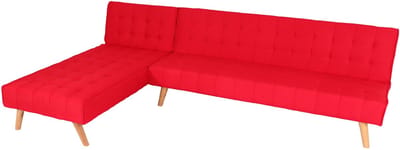 Hoekbank MCW-K38, bank opklapbaar, ligvlak links/rechts, stof/textiel massief hout MVG gecertificeerd 256cm ~ rood