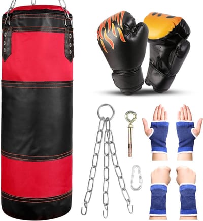 HEZIVO® Kickboks Set - 7-in-1 Bokszak & Bokshandschoenen - Ongevulde Bokszak - Voor Kinderen
