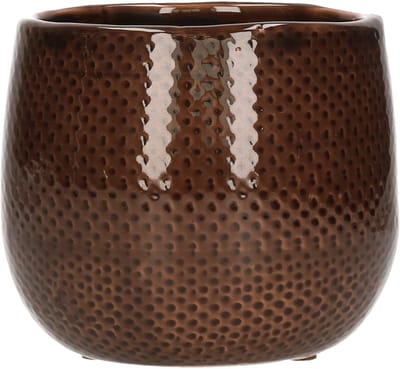 Mica Decorations Plantenpot - brons - geribbeld - 12 x 14 cm - plantenpotten