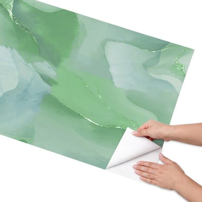 Coloray Meubel Wrap Folie - Groente Meubelfolie - 65x130 cm - Decoratiefolie Zelfklevend Groene abstractie - Meubelfolie Zelfklevend - Waterverf Meubelfolie - Wrapfolie Keuken - Wanddecoratie - Abstractie