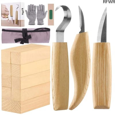 RFWR® Houtsnijset voor Beginners - 17 Stuks Inclusief Snijmessen en Houtblokken