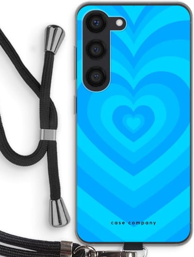 Case Company® - Hoesje met koord geschikt voor Samsung Galaxy S23 hoesje met Koord - Hart Blauw - Telefoonhoesje met Zwart Koord - Bescherming aan alle Kanten en Over de Schermrand