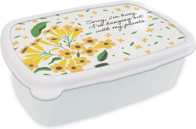 Broodtrommel Wit - Lunchbox - Brooddoos - Quotes - Sorry I'm busy I'm hanging out with my plants - Spreuken - 18x12x6 cm - Volwassenen