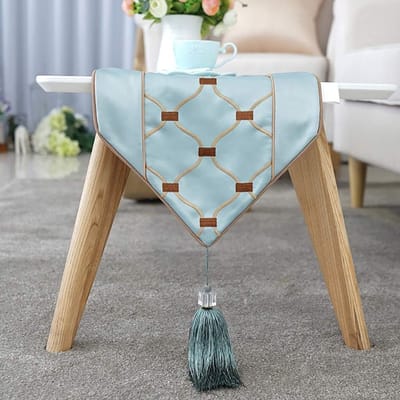 Tafelloper Unieke Hand Geknoopt Decoratieve Frin, Tafelloper Perfect voor Rustieke Bruiloften, Thuis Tafelloper, beige, Blauw, 30 * 180/200cm
