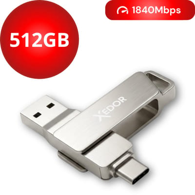 Xedor® Blaze - USB Stick - 512 GB - 1840Mbps - USB C en A - iPhone en Android