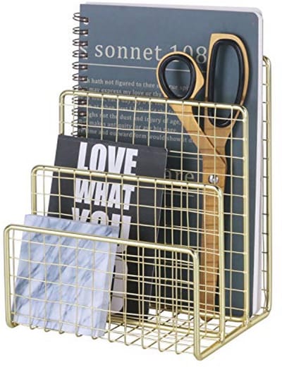 Multifunctionele metalen briefordner met 3 secties - Gouden desktop organizer