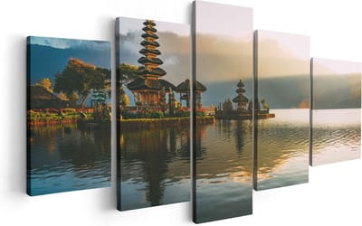 Artaza Canvas Schilderij Vijfluik Pura Tempel in Bali op het Meer Beratan - 100x50 - Foto Op Canvas - Canvas Print