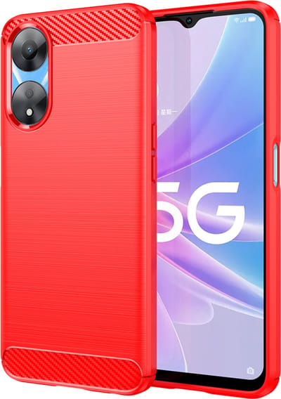 MobyDefend Hoesje - Geschikt voor Oppo A78 (5G) - TPU Backcover - Geborstelde Metaal & Carbon-Look - Rood