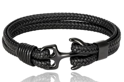 Leren armband anker zwart heren en dames Galeara design 185mm