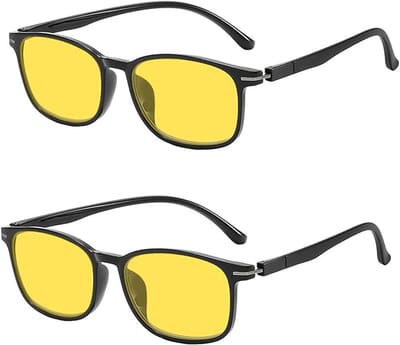 2-pack nachtrijbril met gele lens voor vrouwen, nachtzicht, anti-verblindingsbril voor nachtelijke, regenachtige en mistige dagen, verbeterd zicht, duurzaam stijlvol vierkant frame, uniseks