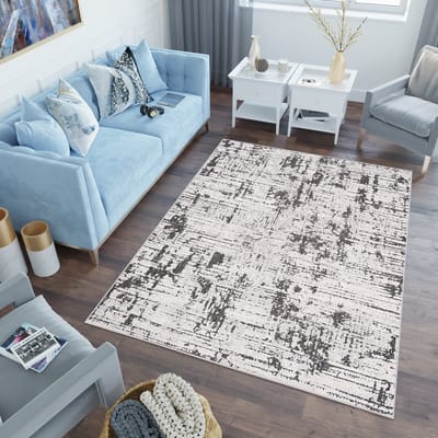 Tapiso Lotus Vloerkleed Zwart Antraciet Laagpolig Woonkamer Tapijt Maat- 80x150