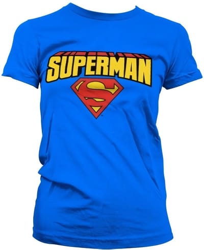 Superman T-shirt voor dames met logo in blokletters, meisjesachtig, blauw
