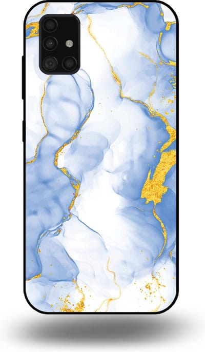 Smartphonica Telefoonhoesje Geschikt voor Samsung Galaxy A51 met Lichtblauw Goud Marmer Opdruk - TPU Backcover Case Lightblue Gold Marble Design geschikt voor Samsung Galaxy A51