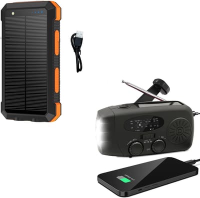Noodradio Solar Opwindbaar en Batterij - Noodpakket - Draagbare Survival Radio - Inclusief 10.000 mAh Solar Powerbank - Powerbank Zonneenergie - Bouwradio - Zaklamp - Zwart
