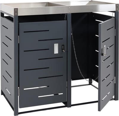 2-bins afvalbak deksel MCW-H40b, afvalbak box, plantenbak roestvrij staal-metaal combinatie 39kg 110x115x62cm uitbreidbaar