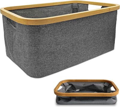 iBright Opvouwbare Heupwasmand 50L - Wasmand - Opvouwbaar- Bamboe - Opbergmand - Waterafstotend - Donker Grijs