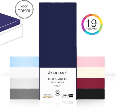 Jacobson - Hoeslaken Topper – 100% Jersey Katoen – 180x200 cm – Donkerblauw