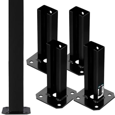 KOTARBAU® 4 Stuks Paalhouder, Poedergecoat Staal, Paalvoet, 60 x 40 mm, om te Schroeven, Zwart, Paalsteun, Weerbestendig