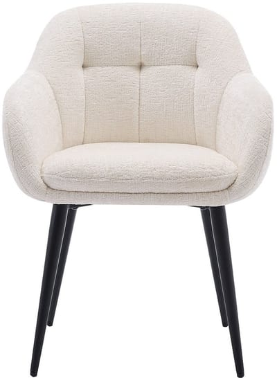 Vente-unique Set van 2 stoelen met armleuningen van stof met textuur en zwart metaal - Crèmewit - LASSANDRA