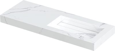 INK Pitch wastafel in keramische slab wasbak rechts met drain en front en side skirts zonder kraangat 120x45x9cm, statuario glans