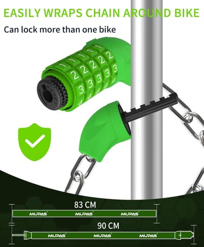 Famanu - Fietsslot met 5-cijferig slot van gehard staal, anti-diefstal, fietskettingslot, slot met cijfercombinatie, fietsaccessoires, fietsslot voor deur, poort, hek, barbecue, fiets (Donkergroen)