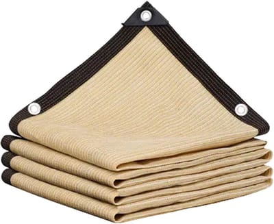 KZQ Schaduwdoek - Schaduwnet - Tuinschaduwdoek - Met gaas - Verstevigde randen - 4 x 4 meter - Geschikt voor terrassen, balkons, achtertuinen, tuinen, kippenhokken en kennels - Beige