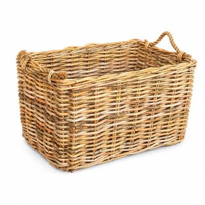 Opbergmand Rotan Naturel - 42x29xH31 cm - Rechthoek - Jute Handvat - Houtmand - Lectuurmand