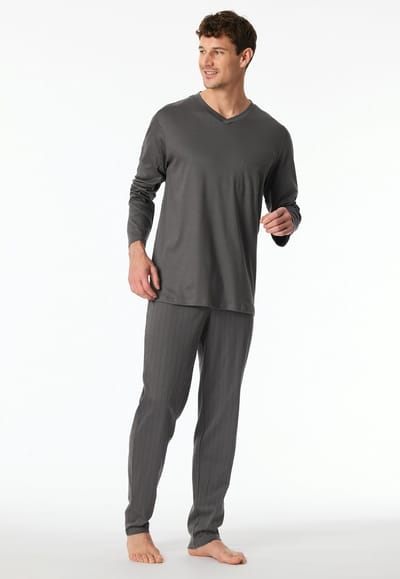 Pyjama lengte strepen antraciet - Fine Interlock - Large