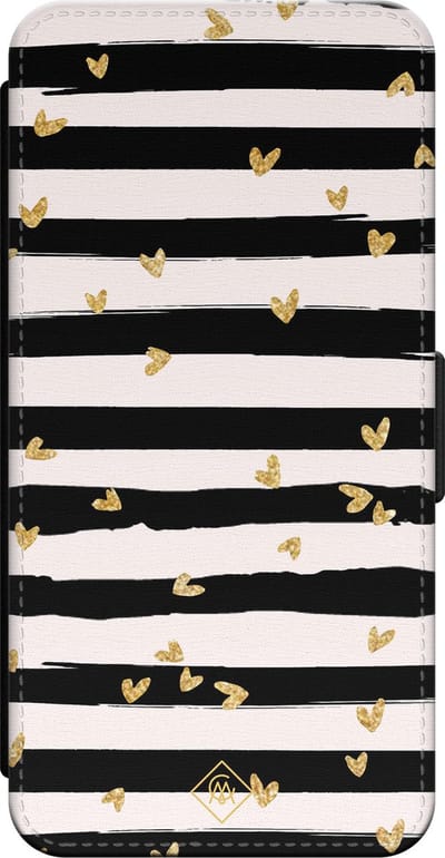 Casimoda® bookcase - Geschikt voor iPhone 15 - Hoesje met pasjeshouder - Hart Streepjes - Zwart - Kunstleer
