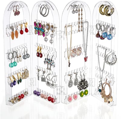 longziming -Transparante Opvouwbare Sieradenhouder – Acryl Organizer voor 120 Paar Oorbellen, Kettingen en Armbanden – Ruimtebesparend Ontwerp – 28 x 43,5 cm