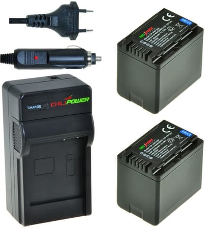 2 x VW-VBT380 accu's voor Panasonic - inclusief oplader en autolader - Origineel ChiliPower