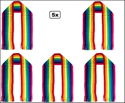 5x Gebreide Sjaal Regenboog 25cm x 175cm - Rainbow sjaal - Optocht Themafeest party festival pride