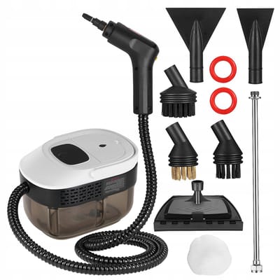 Stoomreiniger 2500W – 3 bar, 105°C, 1600 ml Watertank – 3 Snelheden Instelbaar (Handgreep), 15s Opwarmtijd – Professionele Set-Zwart-wit