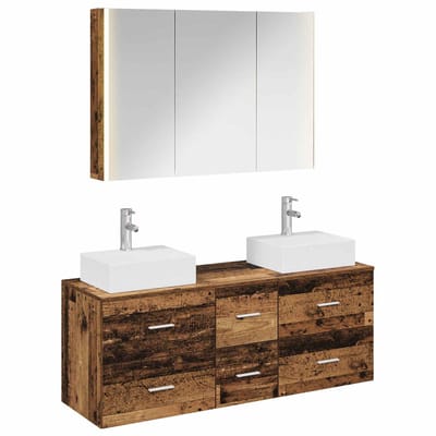 vidaXL Badkamermeubelset 4 st Oud hout Bewerkt hout en glas