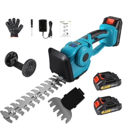 CONENTOOL 2-in-1 Accu Heggenschaar & Grastrimmer – Incl. 2x Accu, Oplader & Hulpwiel – Draadloze Snoeischaar – Elektrische Grastrimmer voor Tuinonderhoud