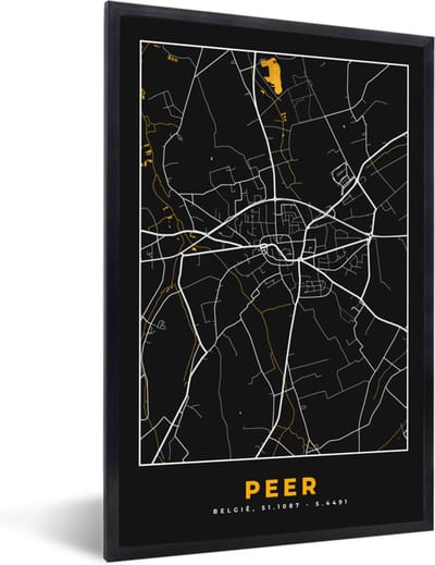 Fotolijst incl. Poster - Stadskaart - Plattegrond - Peer - Goud - Kaart - 40x60 cm - Posterlijst