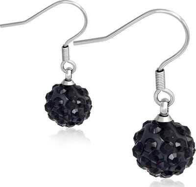 Amanto Oorbellen Bent Black - 316L Staal - Shamballa - ∅10mm - 28mm