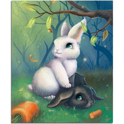 Cartoon zwart-witte konijnen 5D DIY diamant schilderij volledige ronde Bunny diamant borduurwerk 20X30CM beige