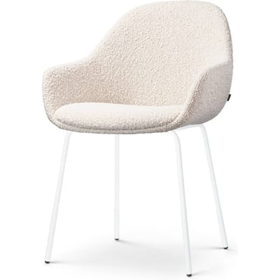 Nolon Nora-Mae Eetkamerstoel Bouclé Beige - met Armleuning - Stof - Wit Onderstel - Design - Scandinavisch - Comfortabel