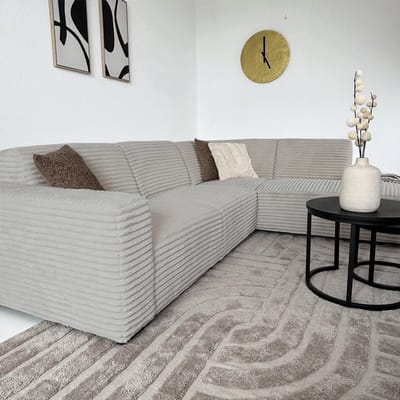 Dimehouse Hoekbank beige super zachte ribstof Gavi - rechts - Stof - Scandinavisch & Basic - 270 x 77 x 210 cm