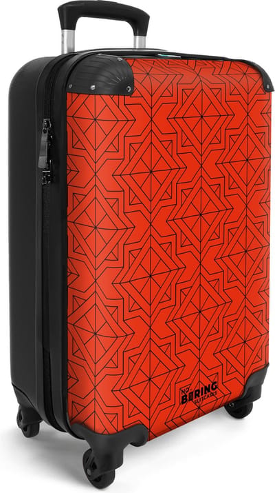NoBoringSuitcases.com® - Handbagage koffer lichtgewicht - Reiskoffer trolley voor reizen en vakantie - Rood met zwart geometrisch patroon - Hardcase rolkoffer met wieltjes - Carryon suitcase - Past binnen 55x40x20 en 55x35x25