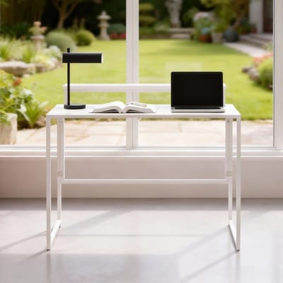 MODFU - Inklapbaar Bureau - Met Afneembare Monitorverhoger - Ruimtebesparend - Voor Werkkamer - Hout En Staal - Wit - 100 X 48 X 87,5 Cm