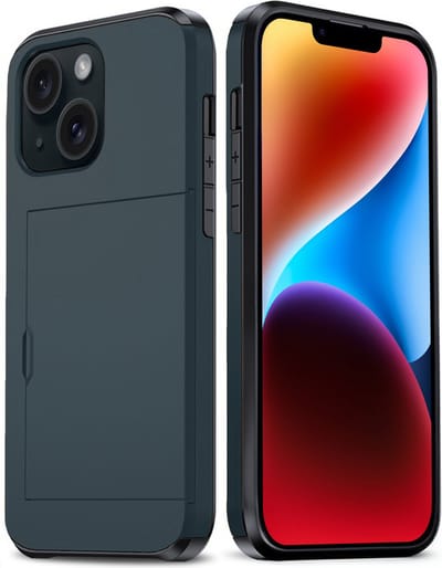 Hoes Geschikt voor iPhone 14 Hoesje Hard Case Met Pas Houder - Hoesje Geschikt voor iPhone 14 Hoes Shockproof Hard Cover Met Kaarthouder - Donkerblauw