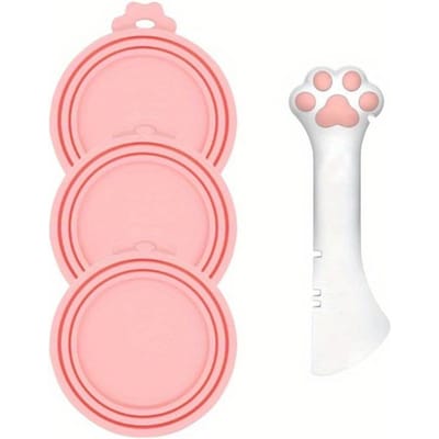 3 pièces Couvercles de Boîte pour Nourriture pour Animaux avec 1 pièce Cuillère Couvercles et Cuillère Universels en Silicone pour Boîtes pour Chien Chat