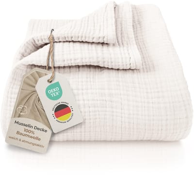 Dailygoods - Mousseline sprei - Katoenen deken - Extra zachte bankdeken - Crème - Warme bed throw - Geschikt voor volwassenen en kinderen