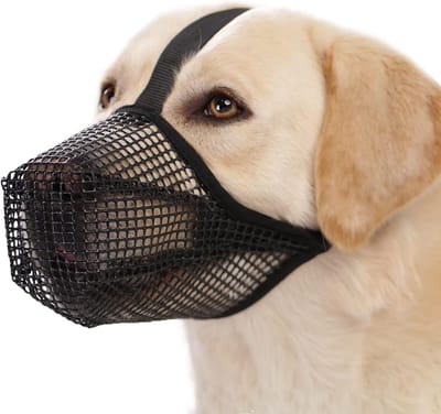 Oneay 1 stuk - Muilkorf voor honden, zachte mesh muilkorf, geschikt voor kleine, middelgrote en grote honden, ademend en verstelbaar, voorkomt bijten, kauwen en foerageren, laat hijgen en drinken toe (maat L, geschikt voor honden van 50-75 kg).