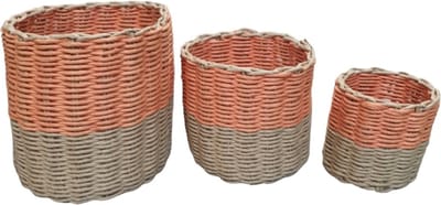 Mica Decorations Decoratieve manden oranje,Set van 3,Grootste maat is H20xD20cm,Recycle papier